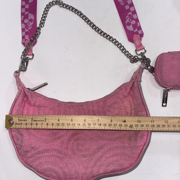 Betsey Johnson XOVALLI Pink Skull Crossbones Embroidered Crossbody Shoulder Bag - Picture 7 of 12